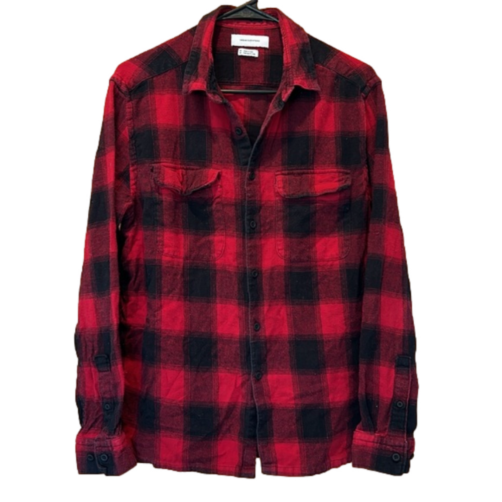 Urban Outfitters Red and Black Plaid Button Down Shirt with Front Pockets Medium